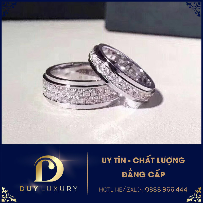 Nhẫn Đôi Vàng Trắng 10k 14k 18k Kim Cương Moissanite 