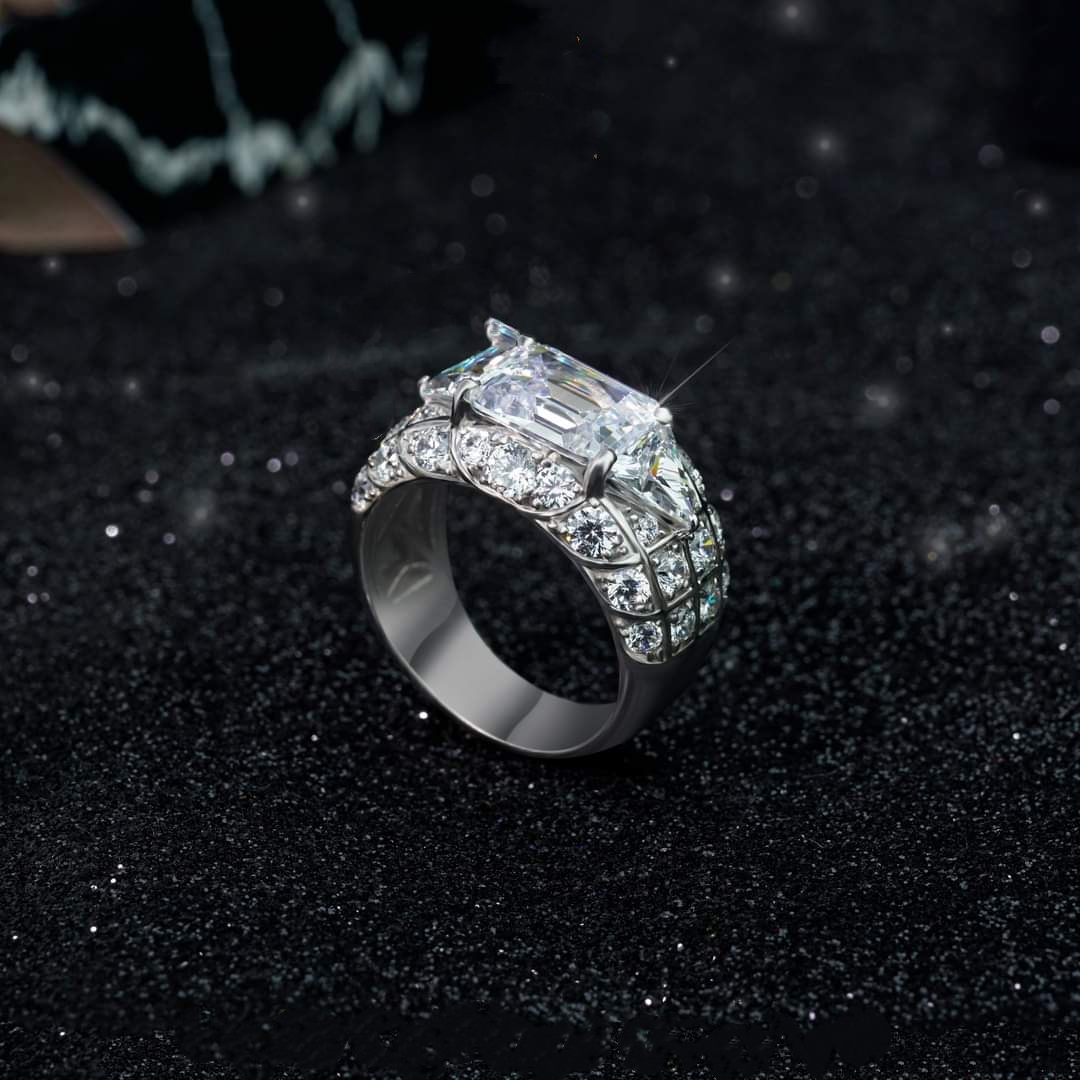 Nhẫn Nam Vàng Trắng 10k 14k 18k Kim Cương Moissanite