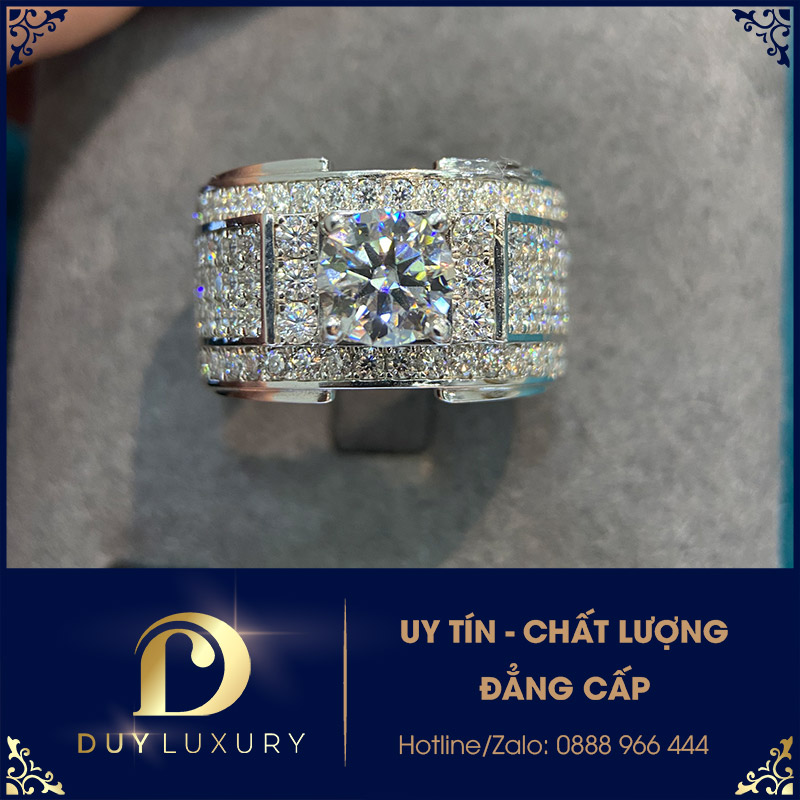 Nhẫn Nam Vàng Trắng 10k 14k 18k Kim Cương Nhân Tạo DL0143